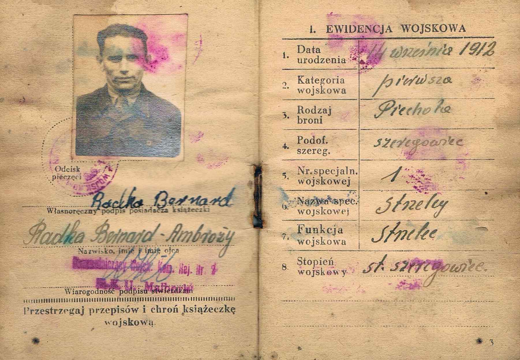 Książeczka wojskowa – Bernard Radka